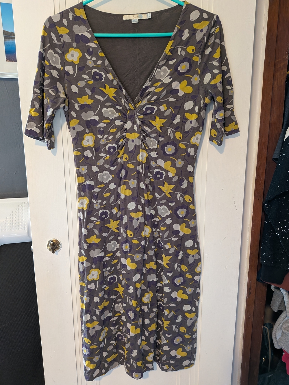 Boden Grey Floral Twist Front Dress Size 6